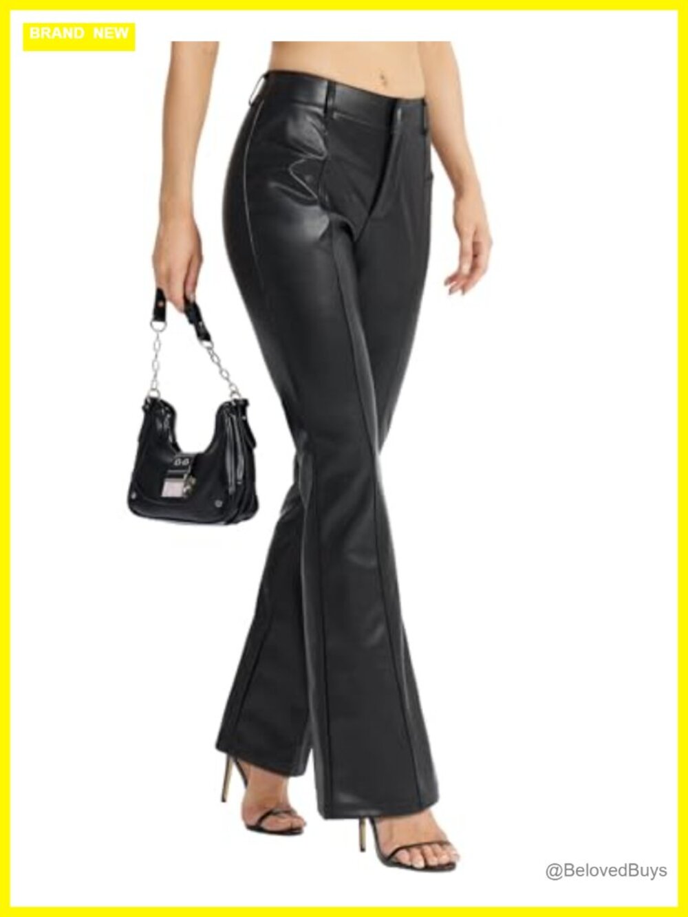 Faux Leather Pants for Women Bootcut Leg PU Flared Leather Trousers